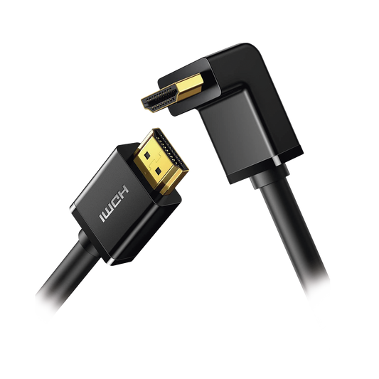 Cable HDMI 2.0  en Angulo de 90°  / 3 m / 4K@60Hz / HDR / 3D / HEC (Canal Ethernet HDMI) / ARC (Canal de Retorno de Audio / CEC / 32 canales de Audio / HDCP 2.2 / Dolby Atmos / 18 Gbps / Blindaje Múltiple