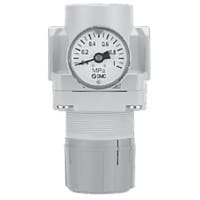 Regulator, air, function de w/backflow, 3/8NPT, ind del gauge w/limit, 125 PSI, wht del urb