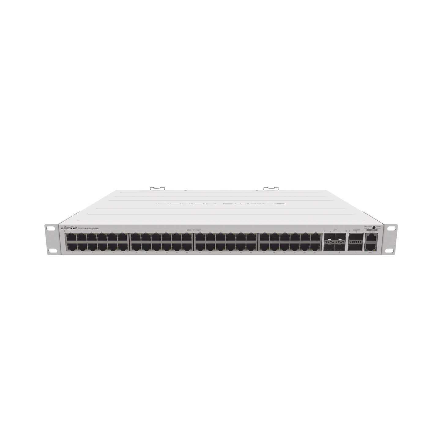 (CRS354-48G-4S+2Q+RM) Cloud Router Switch 48 puertos Gigabit Ethernet, 4 puertos SFP+ 10G, 2 puertos QSFP+ 40G, Montaje en Rack