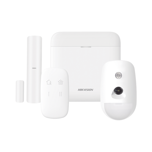 (AX PRO) KIT de Alarma AX PRO / Incluye: 1 Hub con bateria de respaldo / 1 Sensor PIR con Cámara / 1 Contacto Magnético / 1 Control Remoto / WiFi / Compatible con Hik-Connect P2P