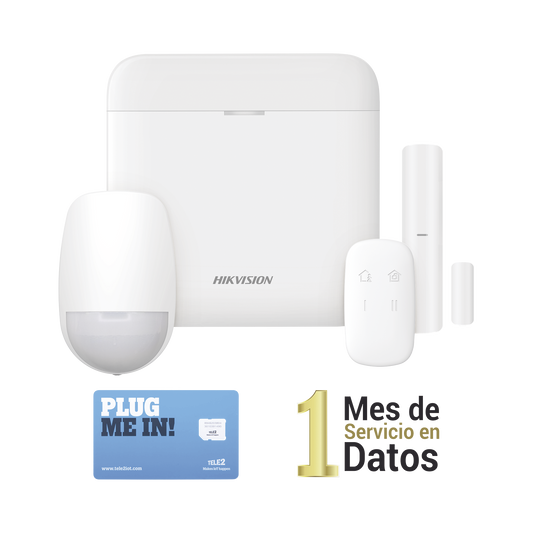 (AX PRO) KIT de Alarma AX PRO con GSM (3G/4G) / Incluye: 1 Hub con bateria de respaldo / 1 Sensor PIR / 1 Contacto MagnÃ©tico / 1 Control Remoto /1 MICROSIM30M2M incluye 1 mes de servicio/ Wi-Fi / Compatible con Hik-Connect P2P