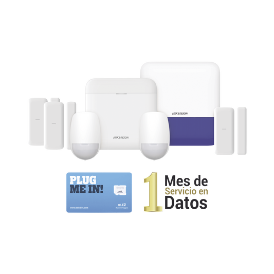 (AX PRO) KIT de Alarma AX PRO con GSM (3G/4G) / Incluye: 1 Hub / 2 Sensores PIR / 3 Contactos MagnÃ©ticos mini / 1 Control Remoto / 1 Sirena Inalambrica Exterior  / 1 WiFi / 1 MICROSIM30M2M con 1 mes de servicio/Compatible con Hik-Connect P2P