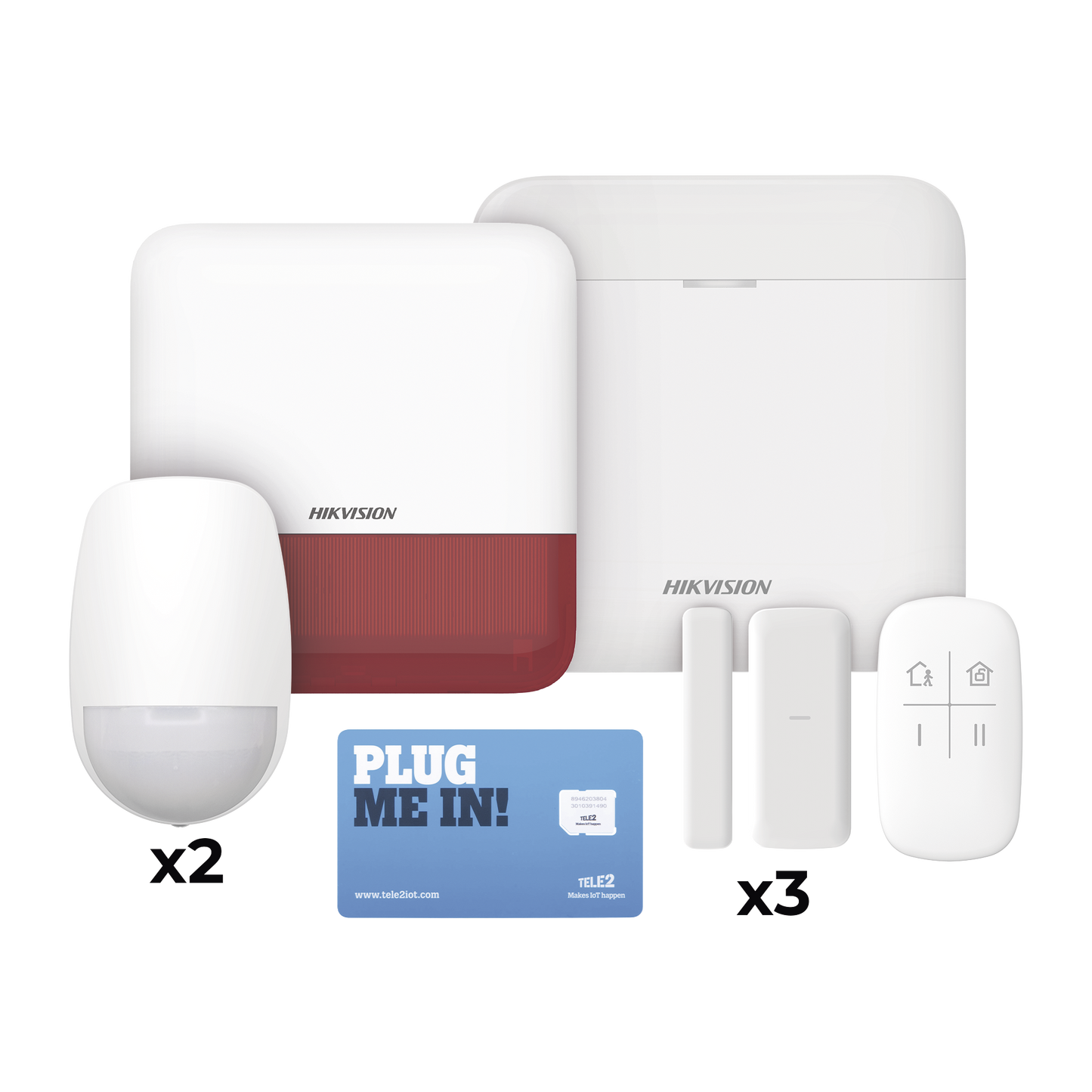 (AX PRO) KIT de Alarma AX PRO con GSM (3G/4G), Wi-Fi y Ethernet / Incluye: 1 Hub  con batería de respaldo / 2 Sensores PIR / 3 Contactos Magnéticos Slim / 1 Control Remoto / 1 Sirena Roja Inalambrica Exterior