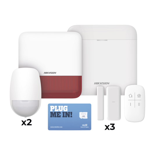 (AX PRO) KIT de Alarma AX PRO con GSM (3G/4G), Wi-Fi y Ethernet / Incluye: 1 Hub  con batería de respaldo / 2 Sensores PIR / 3 Contactos Magnéticos Slim / 1 Control Remoto / 1 Sirena Roja Inalambrica Exterior