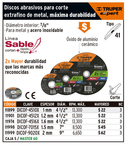 Disco tipo 41, corte metal, Línea Sable 4-1/2',1mm, Expert    CODIGO- 11899 Default Title