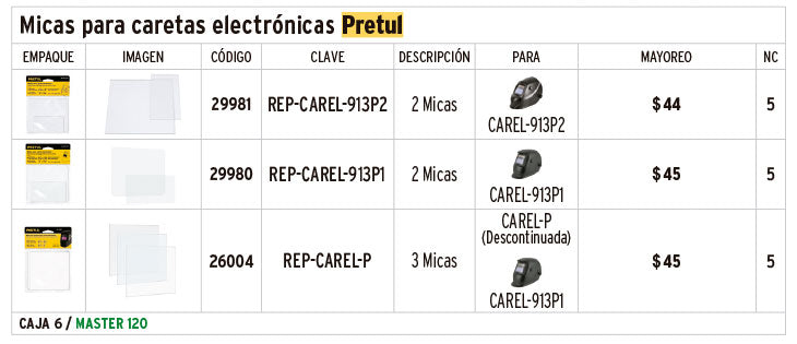 Repuesto de micas para caretas electrónicas CAREL-913P2    CODIGO- 29981 Default Title