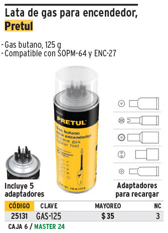 Lata de gas butano para encendedor, 125 ml    CODIGO- 25131 Default Title