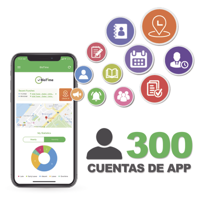 ZKTECO BIOTIMEAPP300 Licencia para realizar checadas de asistencia desde Smartphone (APP) con env&iacute;o de fotograf&iacute;a y ubicaci&oacute;n por GPS / Compatible con BIOTIME7.0 / Licencia para 300 usuario
