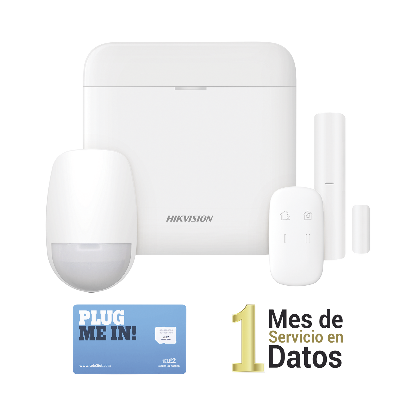 (AX PRO) KIT de Alarma AX PRO con GSM (3G/4G), Incluye: 1 Hub con bateria de respaldo, 1 Sensor PIR, 1 Contacto Magnético, 1 Control Remoto,1 MICROSIM30M2M incluye 1 mes de servicio/ Wi-Fi, Compatible con Hik-Connect P2P