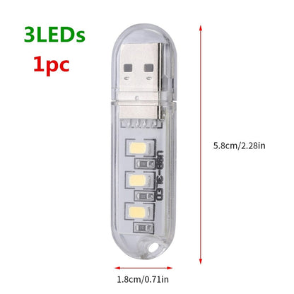 Mini luz de libro LED USB portátil DC5V lámpara de libro de lectura ultrabrillante 3leds 8leds luces para banco de energía PC portátil Notebook