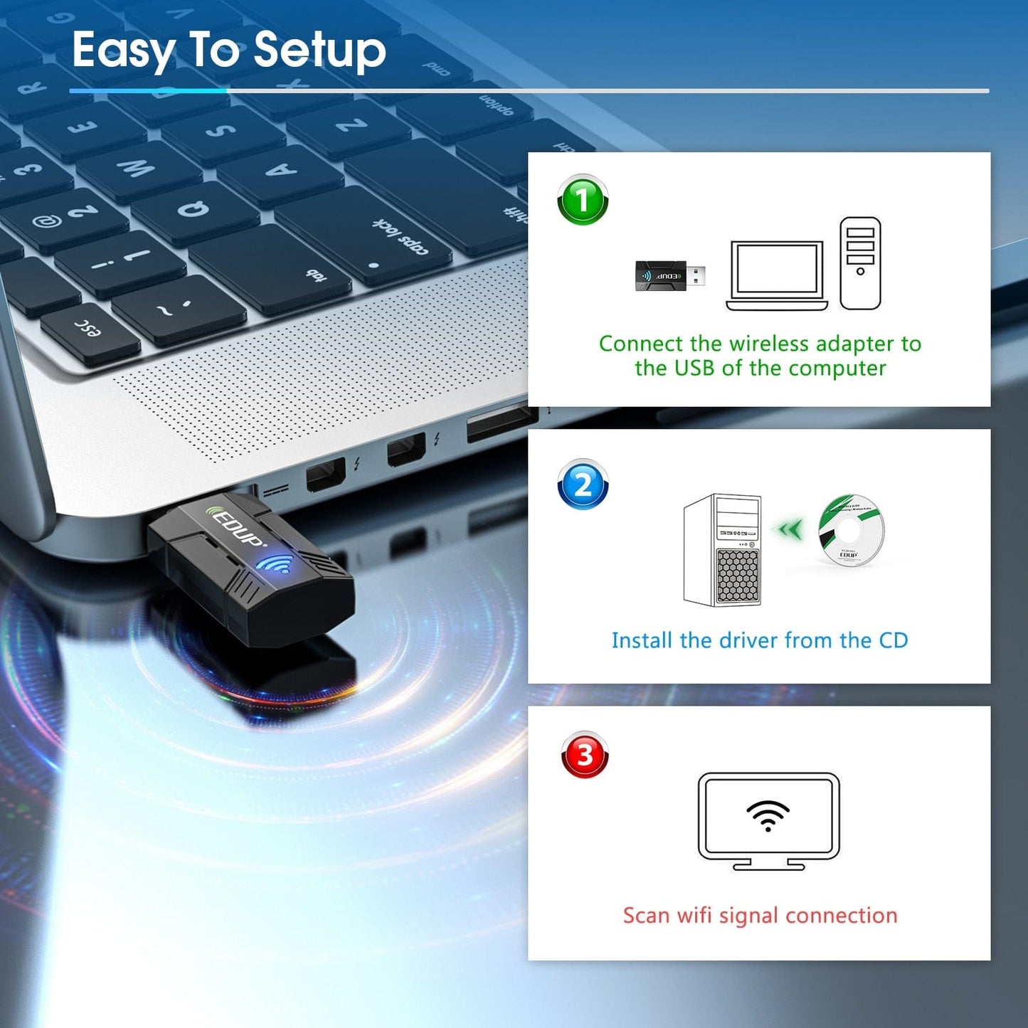 Mini adaptador WiFi EDUP de 1300Mbps, tarjeta de red inalámbrica USB, banda Dual, 2,4G, 5G, 802.11ac, adaptador Lan de disipador alto para ordenador PC
