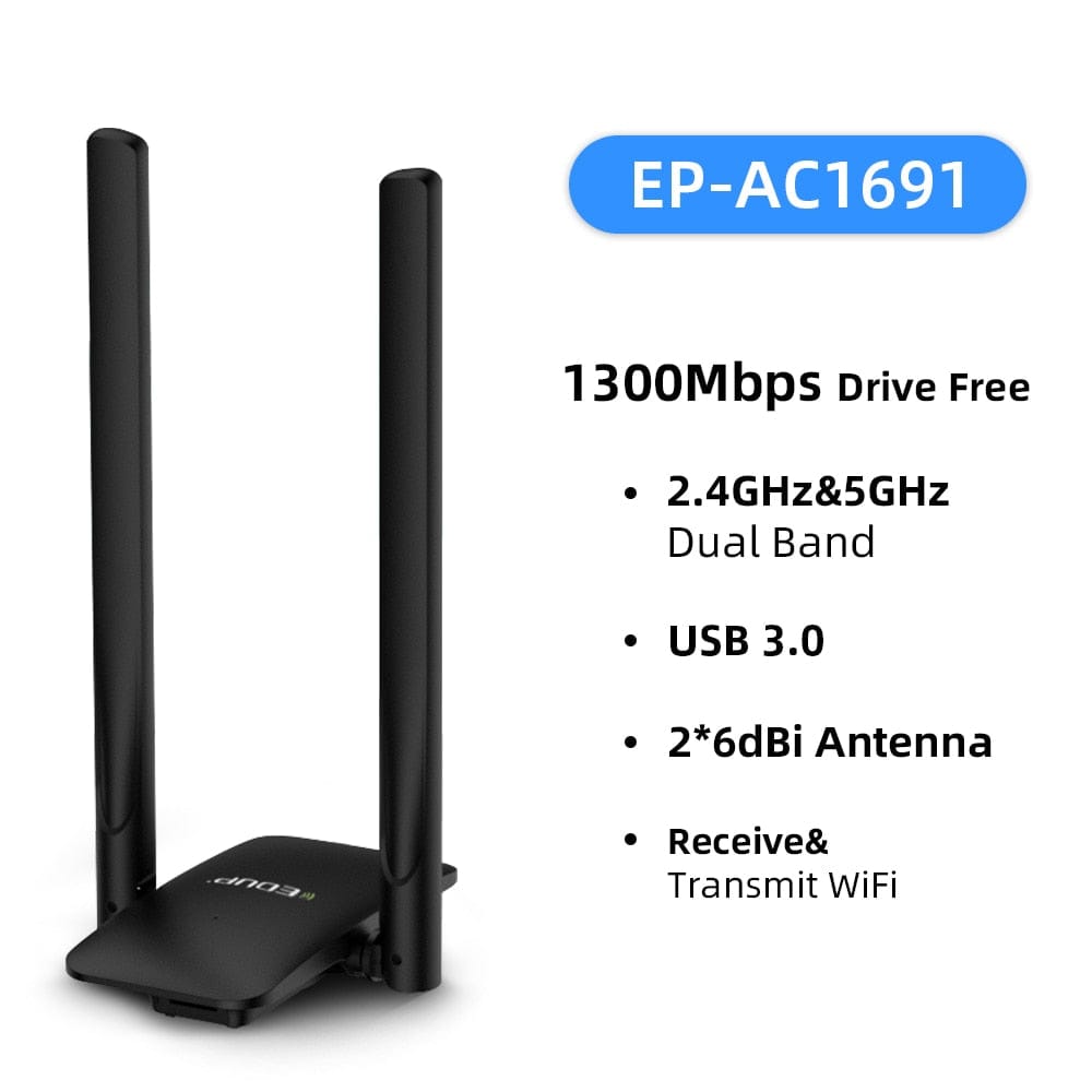 Comprar Adaptador WiFi de doble banda de 1300Mbps Tarjeta de red  inalámbrica USB 3.0 Controlador gratuito 2.4G/5GHz Mini transmisor receptor  WiFi Dongle para PC/portátil/escritorio