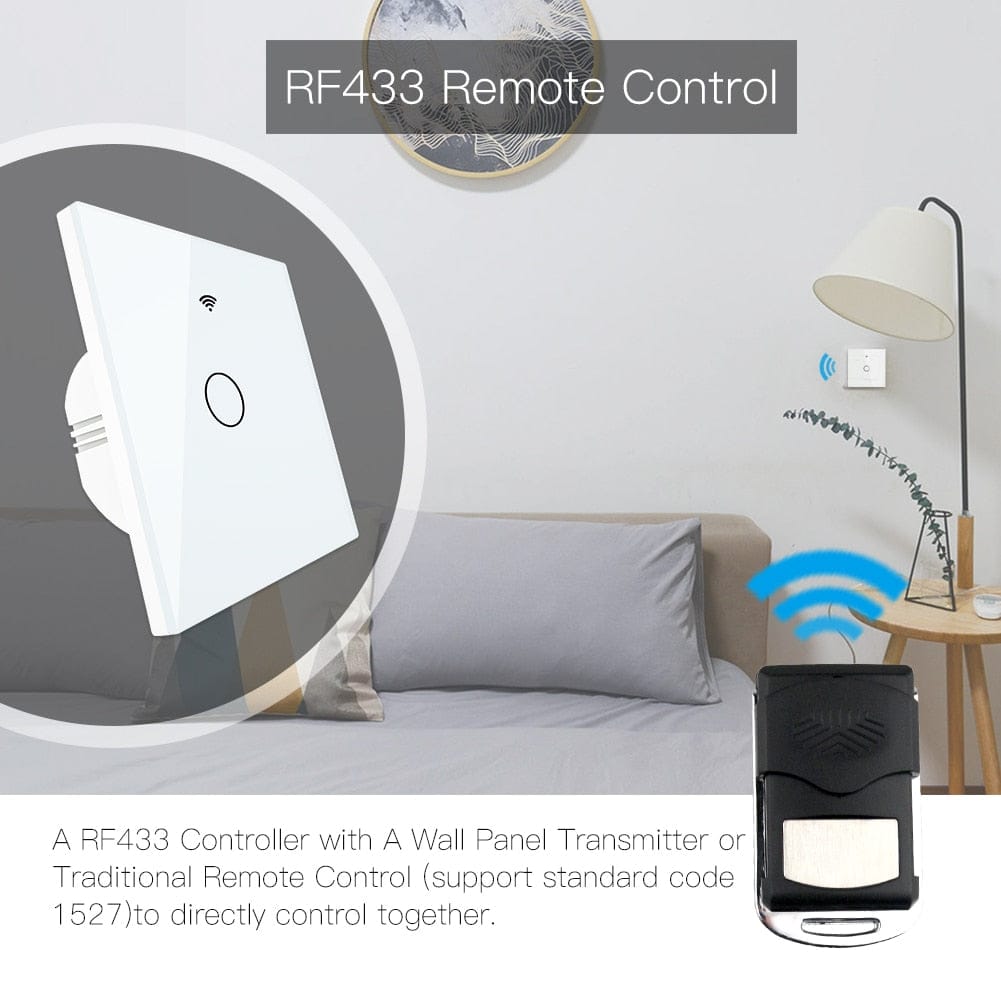 Interruptor inteligente WiFi RF433 Control remoto Panel de vidrio interruptor de luz Smart Life Tuya funciona con Alexa Echo Google Home 1/2/3 Gang
